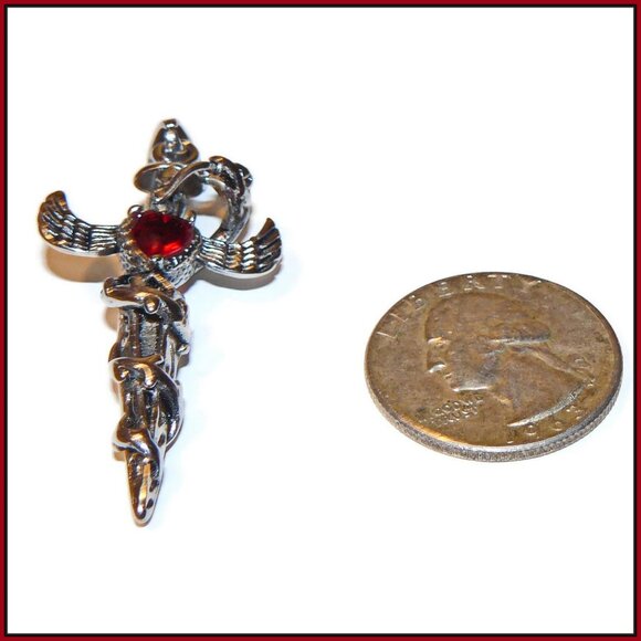 Stainless Steel Caduceus Pendant, Medical Pendant, Symbol of Medicine - Picture 3 of 4